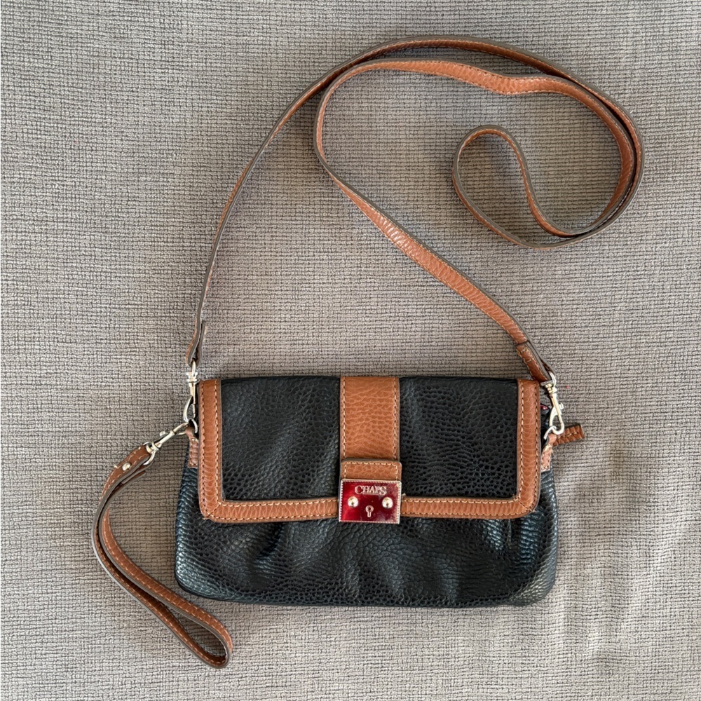 Chaps Leather Black and Tan Crossbody/Wristlet Purse